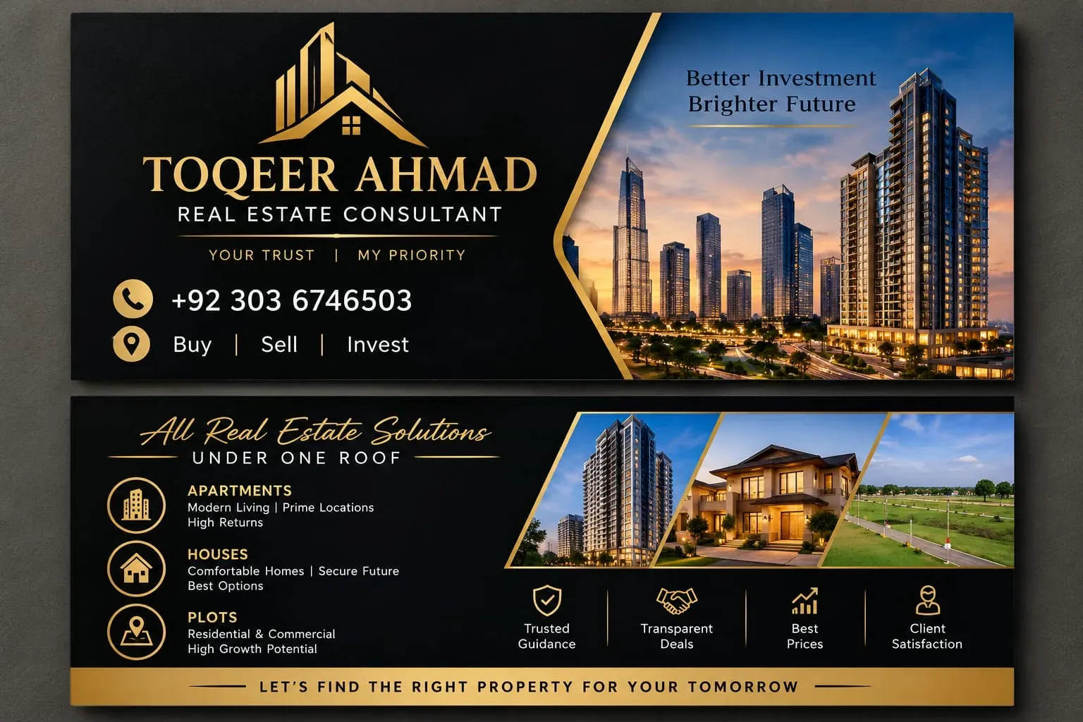 Toqeer Ahmad Real Estate Consultant business card: Your Trust | My Priority