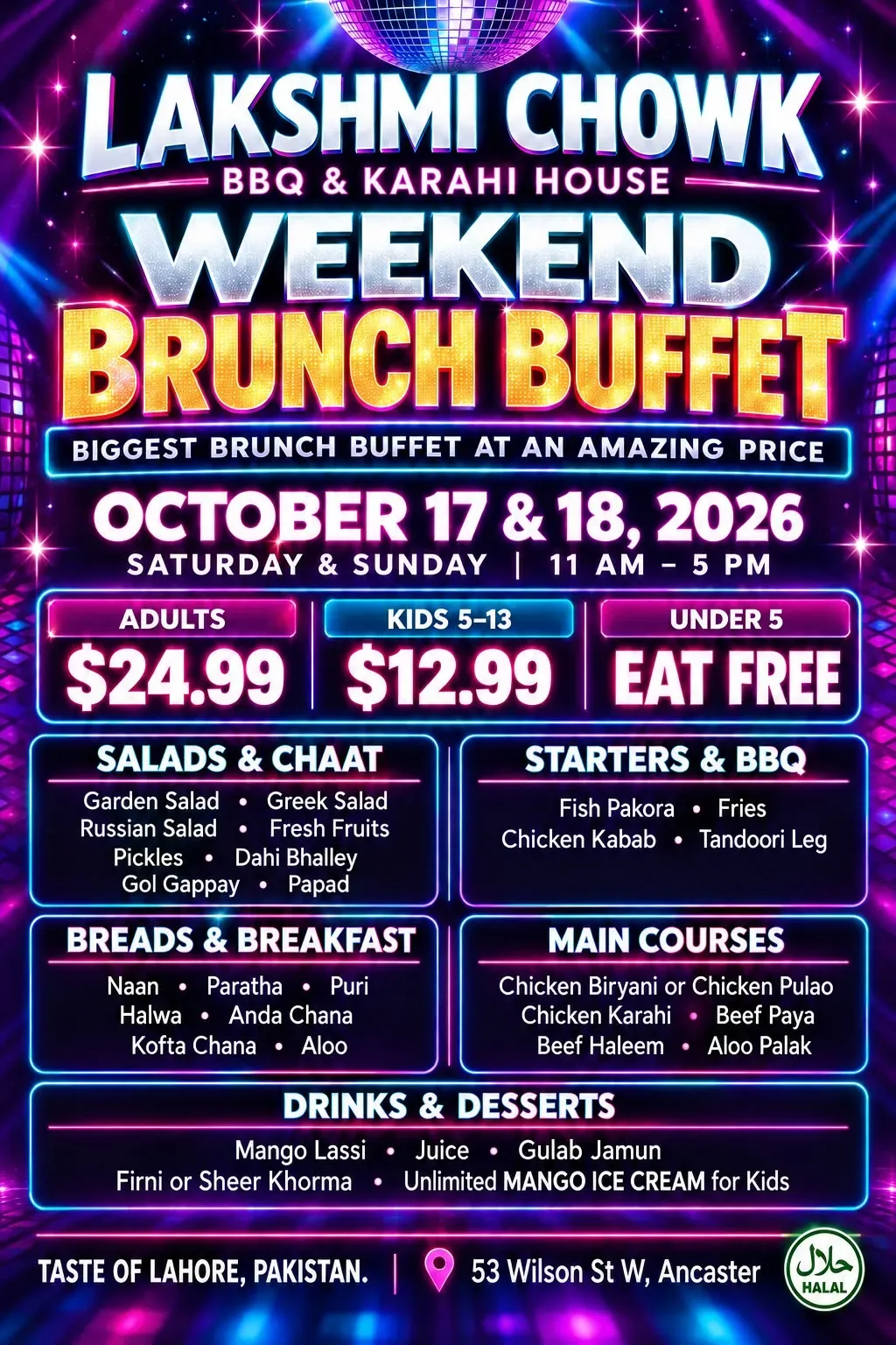 Lakshmi Chowk BBQ & Karahi House business card: Weekend Brunch Buffet - Biggest brunch buffet at an amazing price