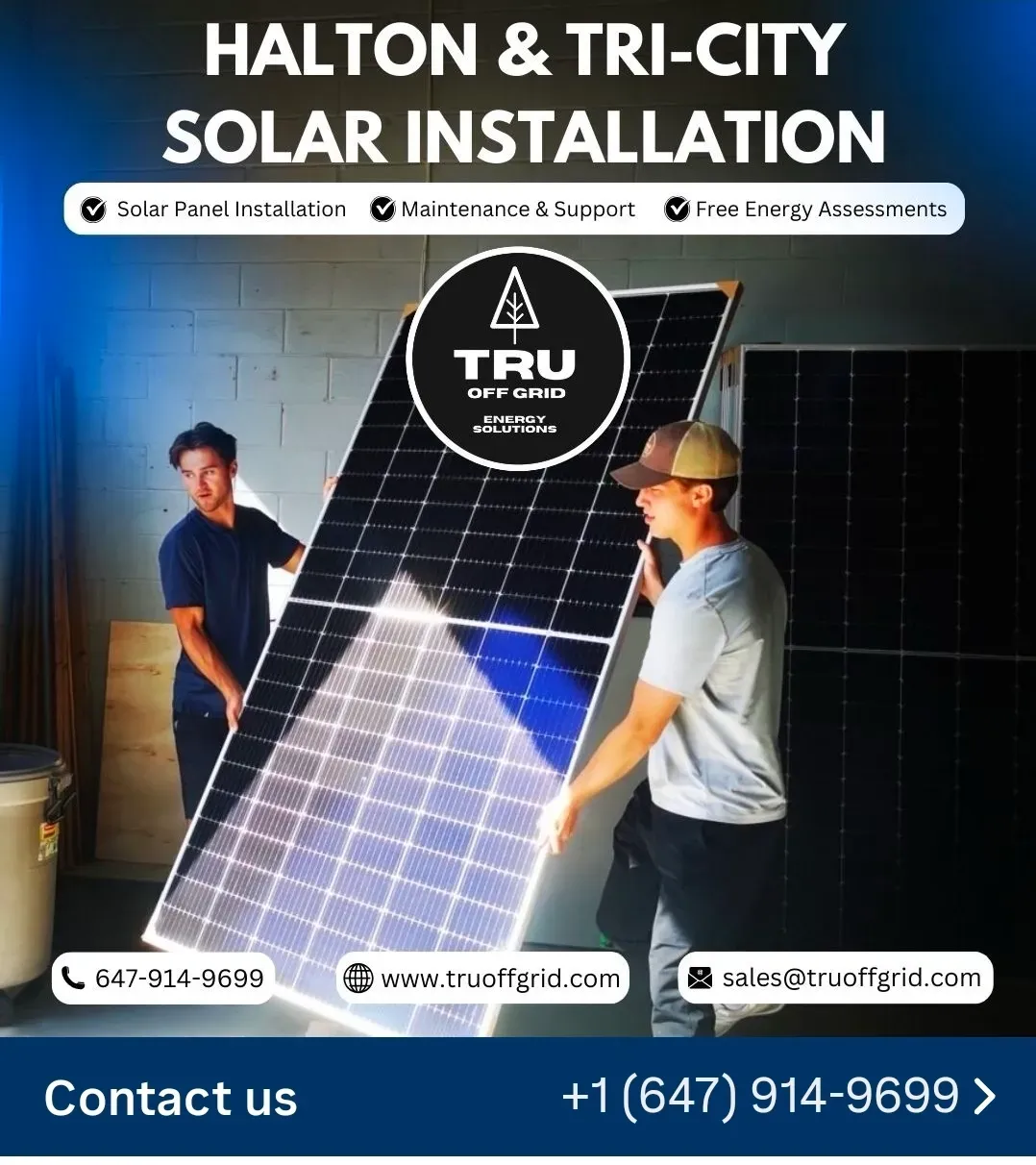 TRU Off Grid Energy Solutions business card: Halton & Tri-City Solar Installation