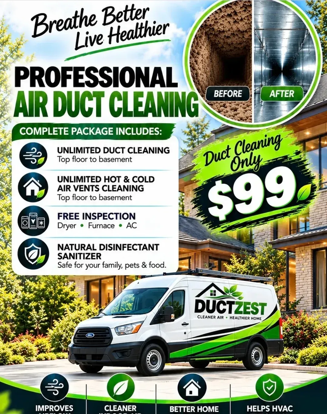DuctZest business card: Cleaner Air • Healthier Home