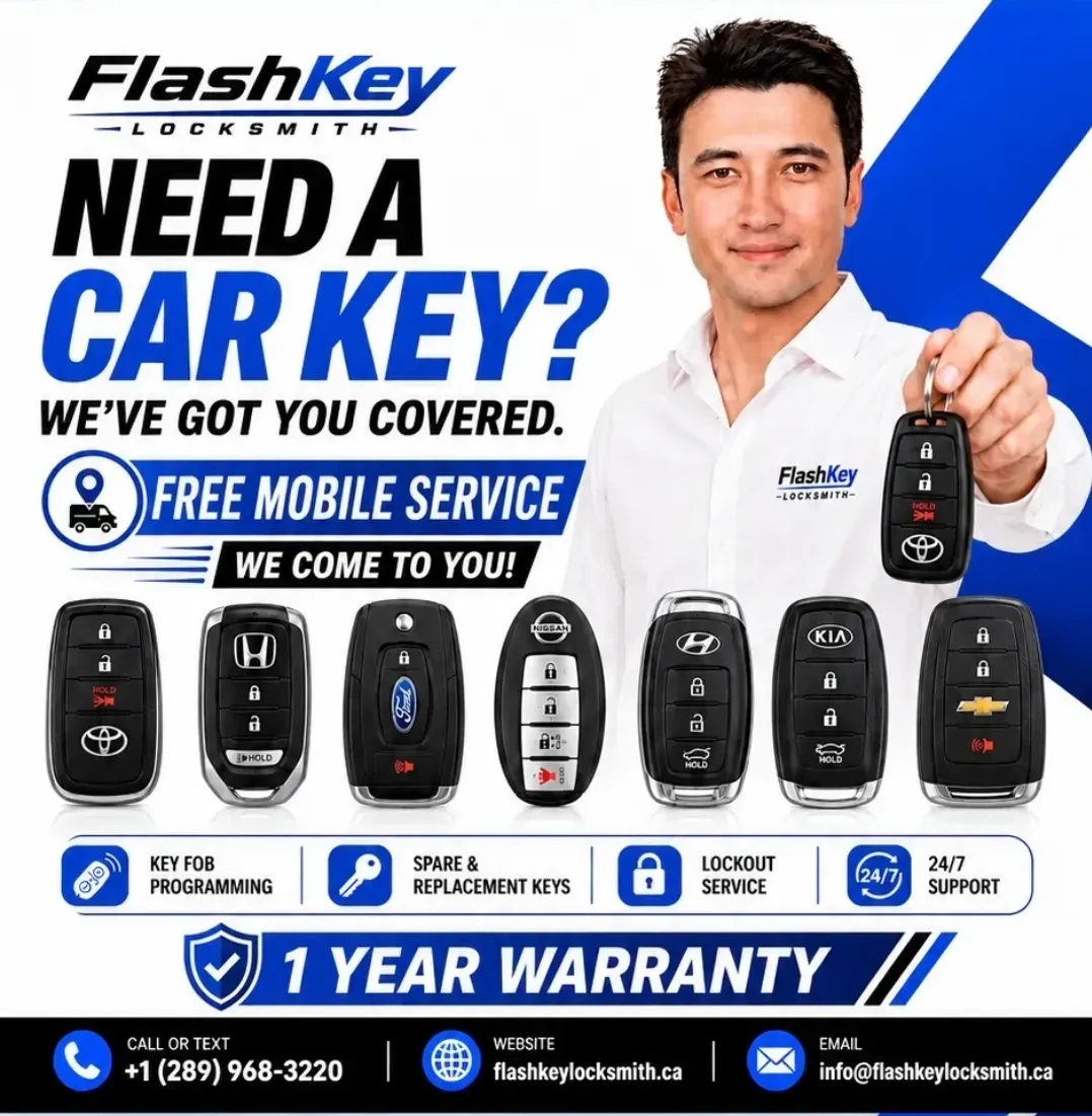 FlashKey Locksmith business card: Need a Car Key? We've Got You Covered.