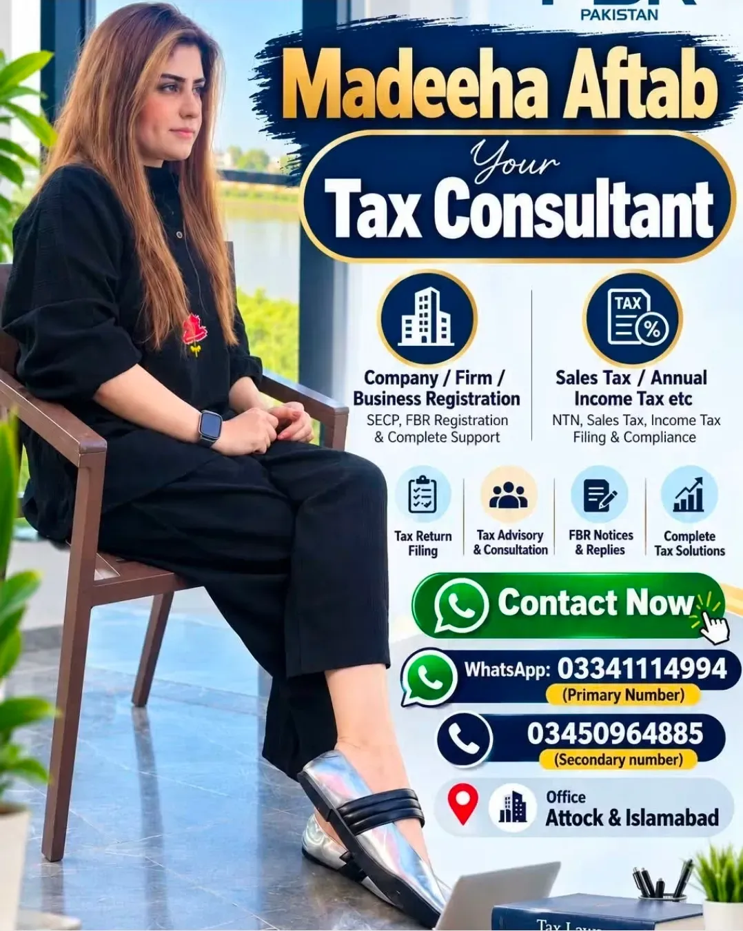 Madeeha Aftab Tax Consultant business card: Your Tax Consultant