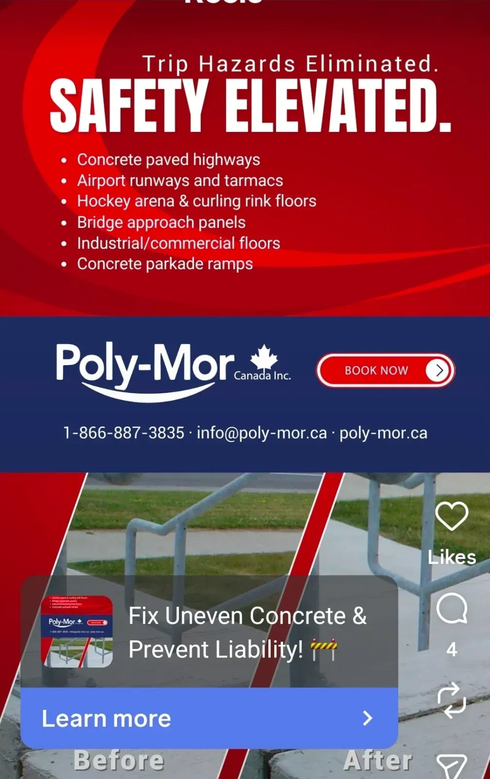 Poly-Mor Canada Inc. business card: Trip Hazards Eliminated. SAFETY ELEVATED.