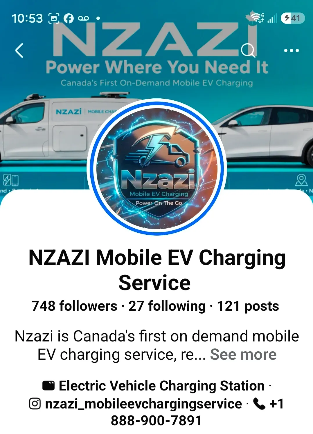 NZAZI Mobile EV Charging Service business card: Power Where You Need It