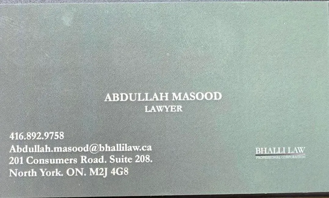BHALLI LAW business card: Professional Corporation