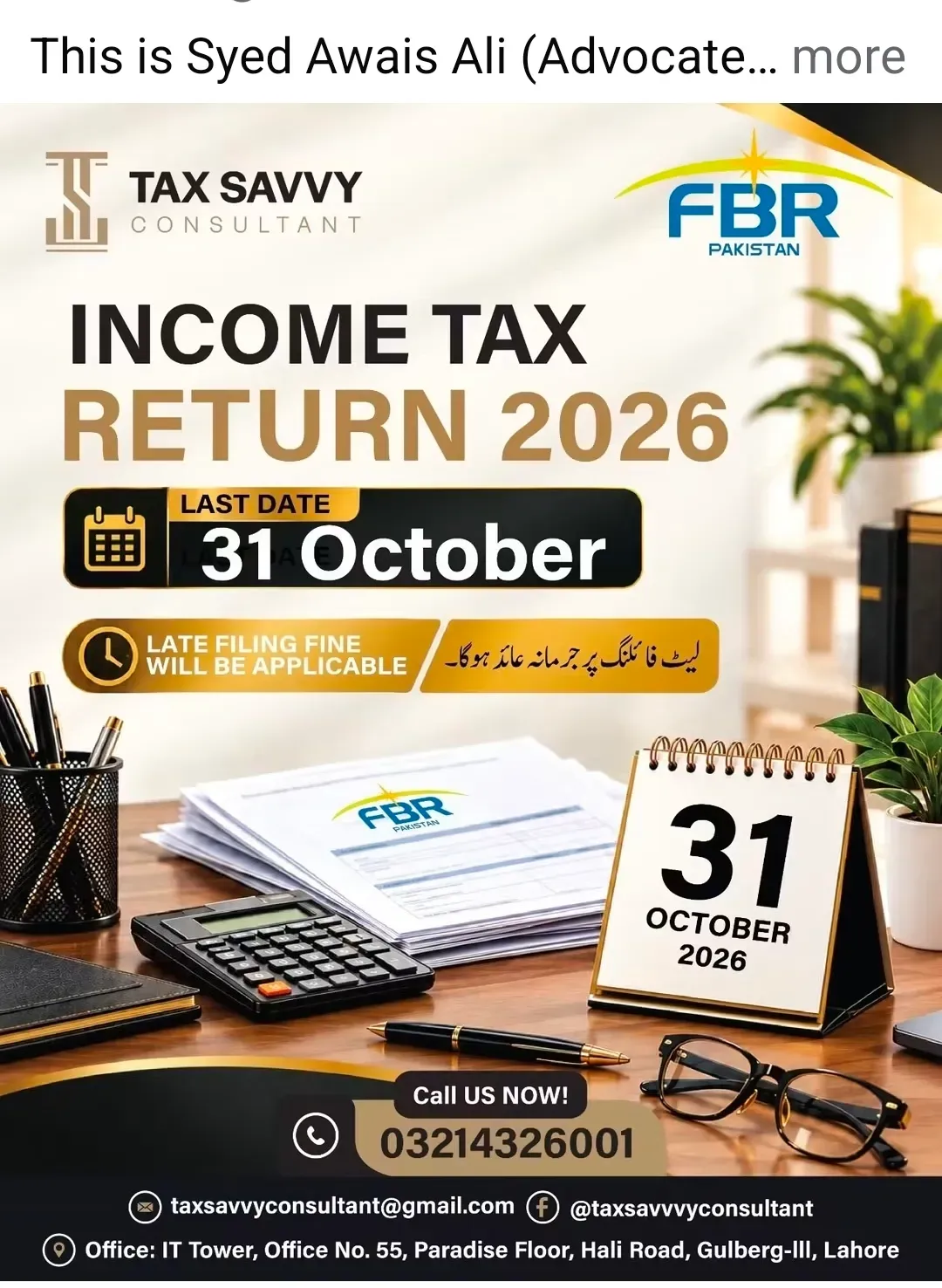 Tax Savvy Consultant business card: Income Tax Return 2026