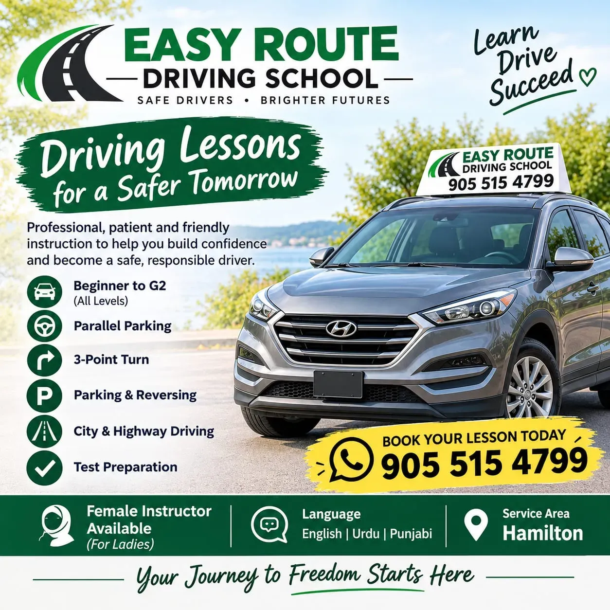 Easy Route Driving School business card: Driving Lessons for a Safer Tomorrow