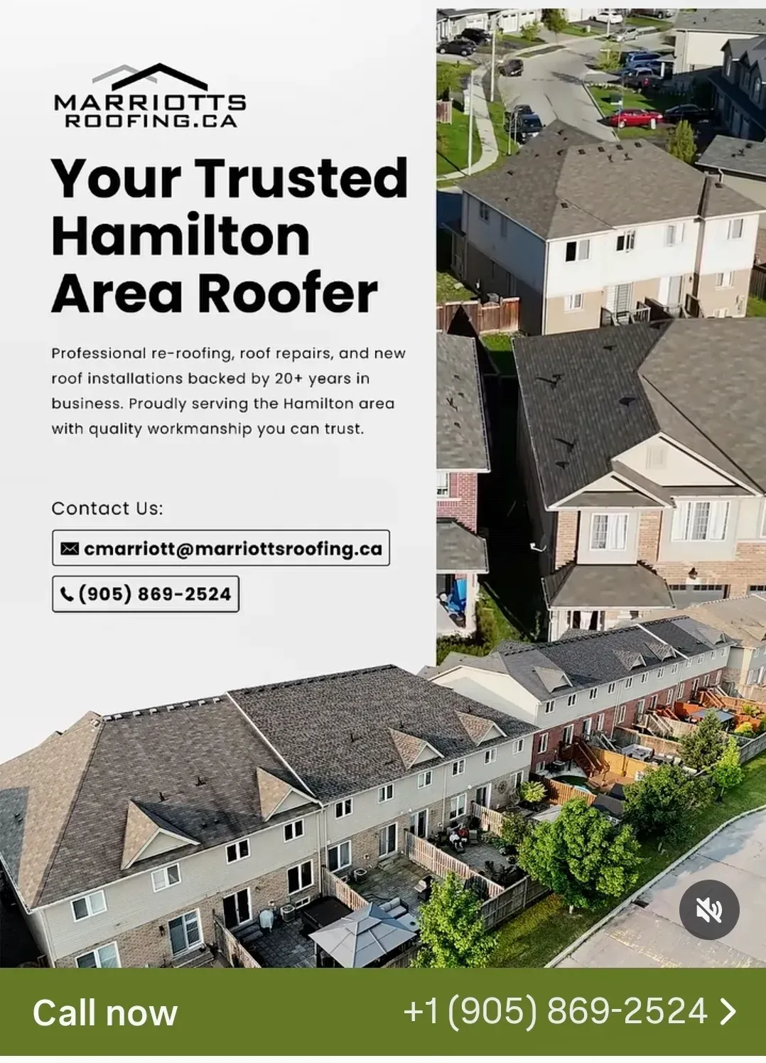 Marriotts Roofing business card: Your Trusted Hamilton Area Roofer