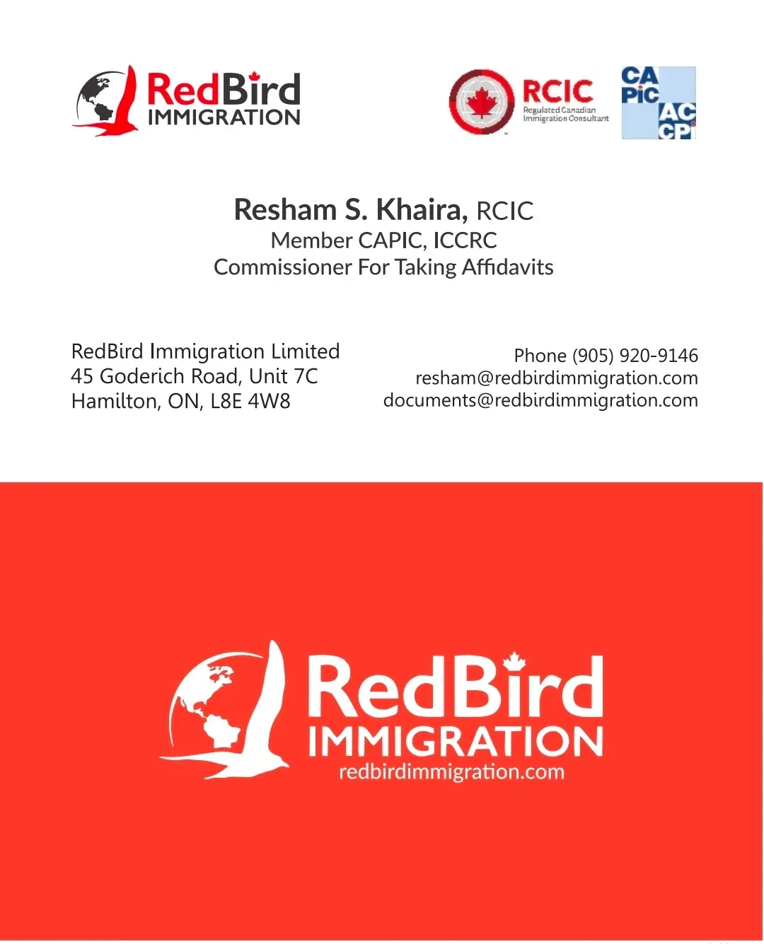 RedBird Immigration Limited business card
