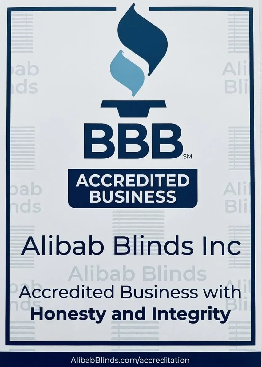 Alibab Blinds Inc business card: Accredited Business with Honesty and Integrity