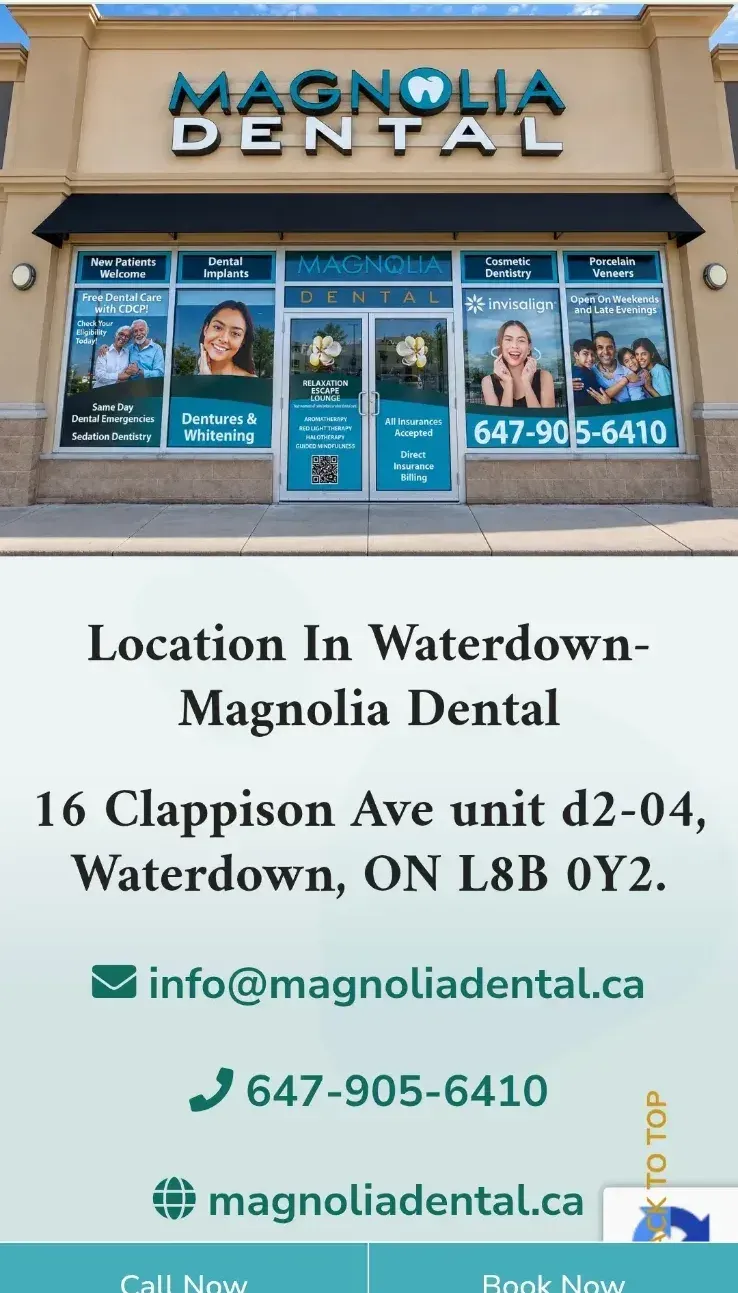 Magnolia Dental — Waterdown business card: Serving from 6 locations, high quality dental care, state of the art clinics