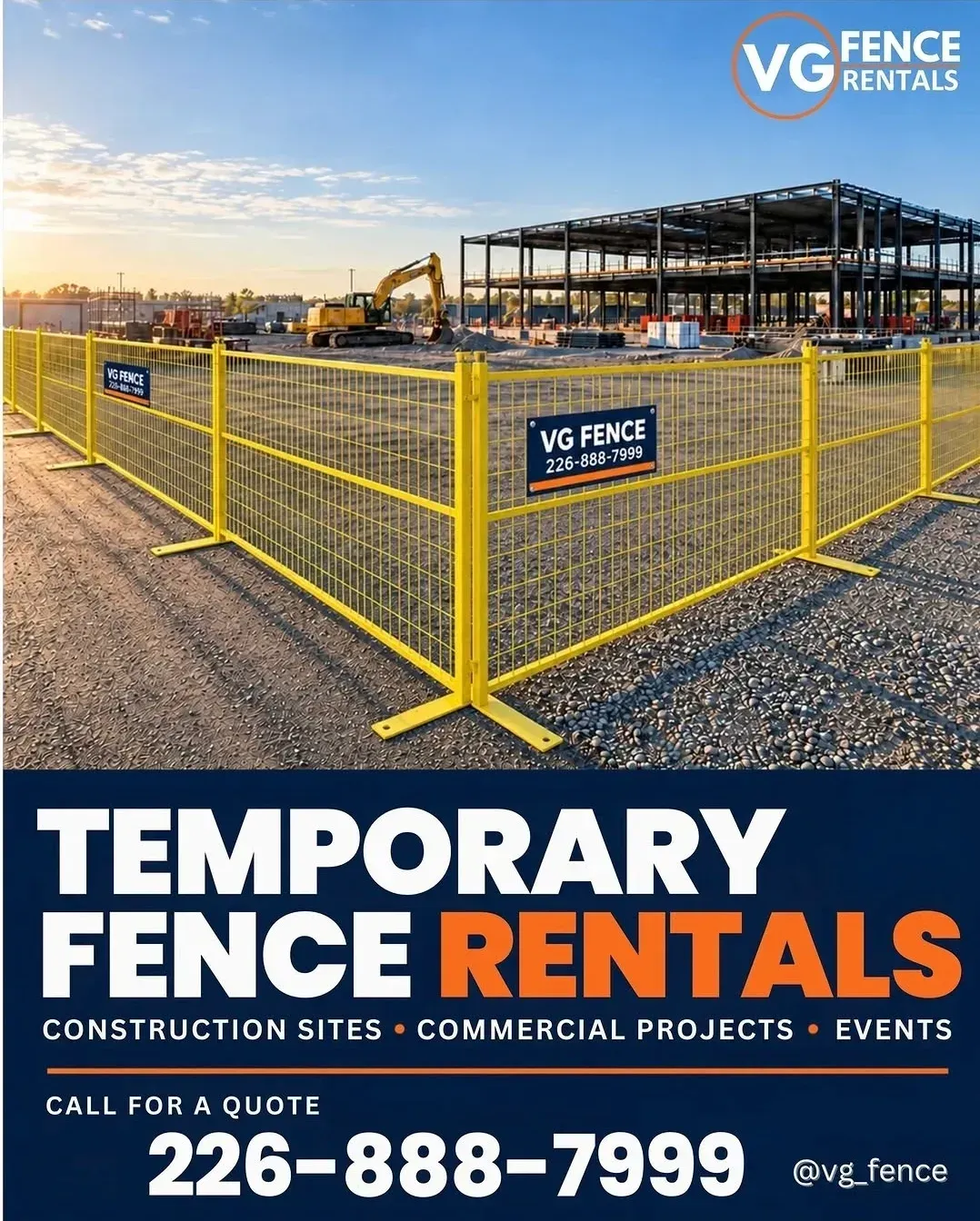 VG Fence Rentals business card: Temporary Fence Rentals