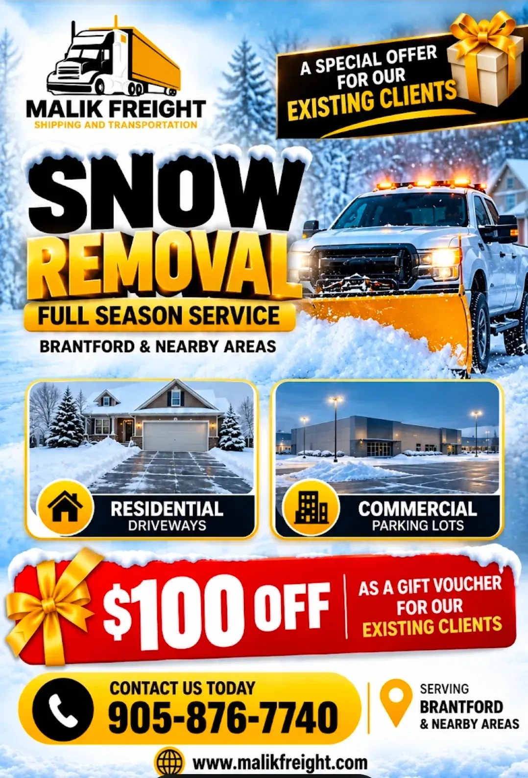 Malik Freight business card: Snow Removal Full Season Service