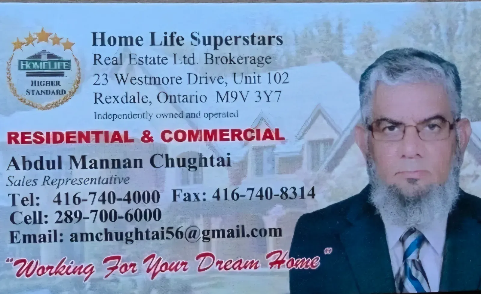 Abdul Manan Chughtai-Sales Representative business card: Homelife Superstar Real Estate ltd-Residential and Commercial