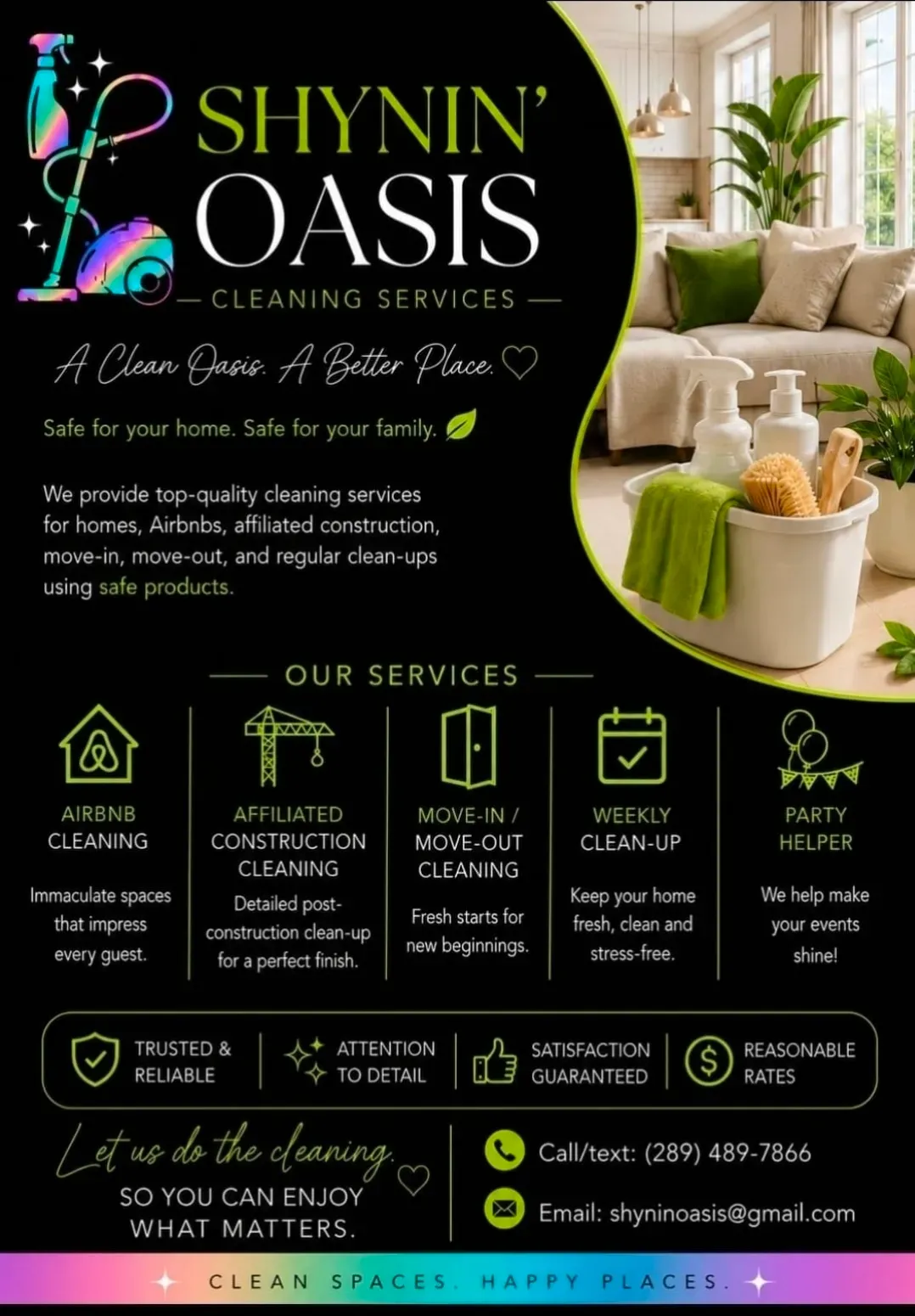 Shynin' Oasis Cleaning Services business card: A Clean Oasis. A Better Place.