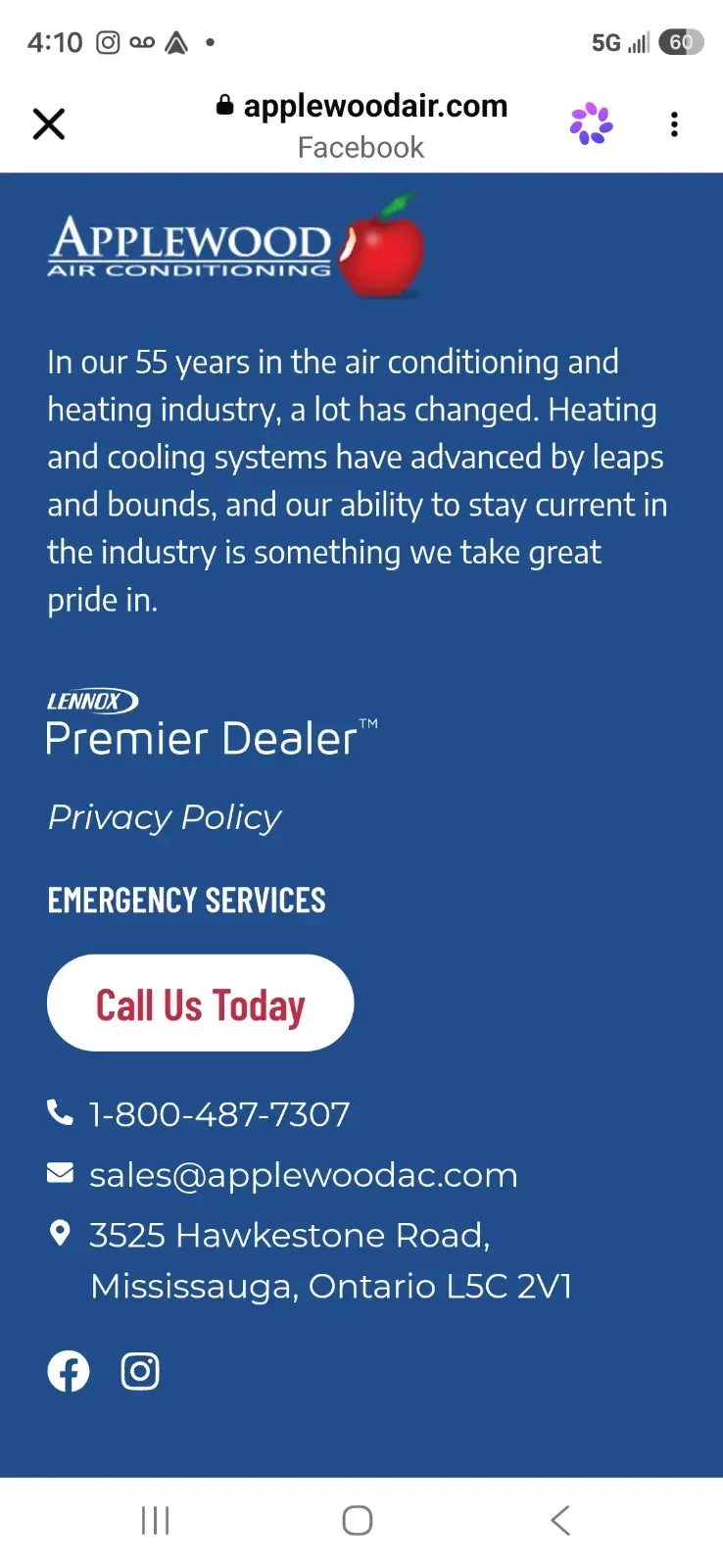 Applewood Air Conditioning business card