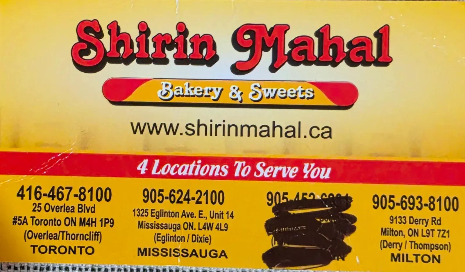 Shirin Mahal business card: Bakery & Sweets