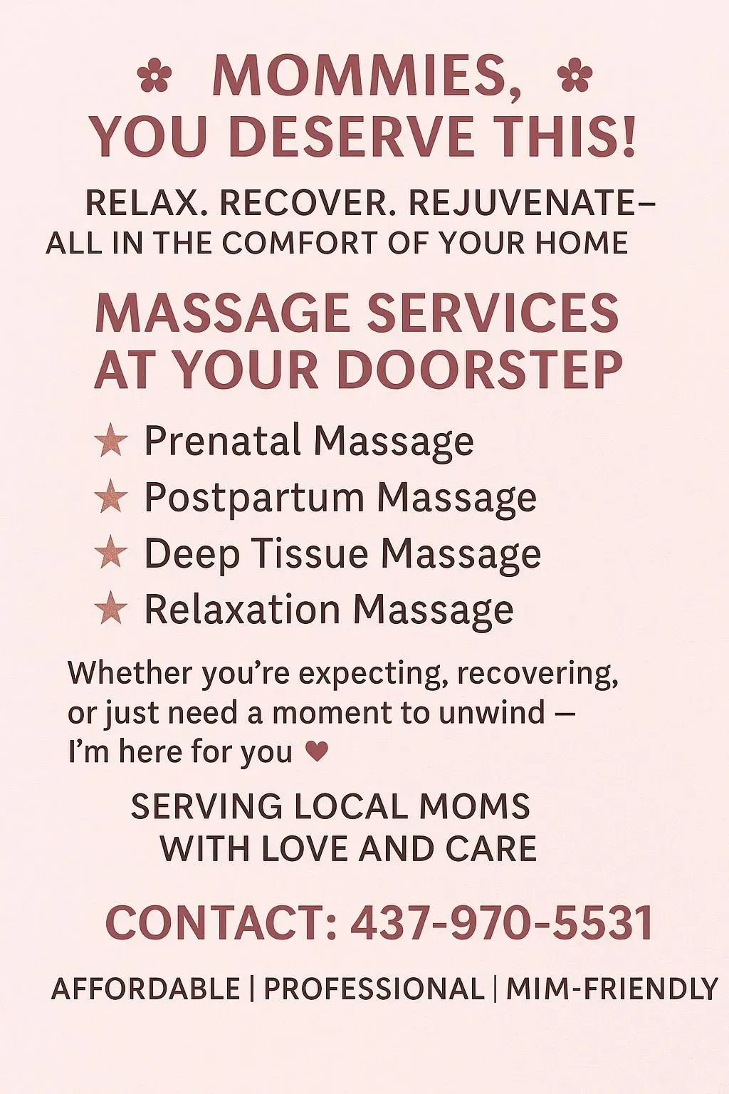 Massage Home Services business card: Massage services at your doorstep