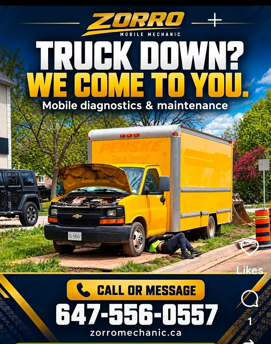 Zorro Mobile Mechanic business card: Mobile diagnostics & maintenance