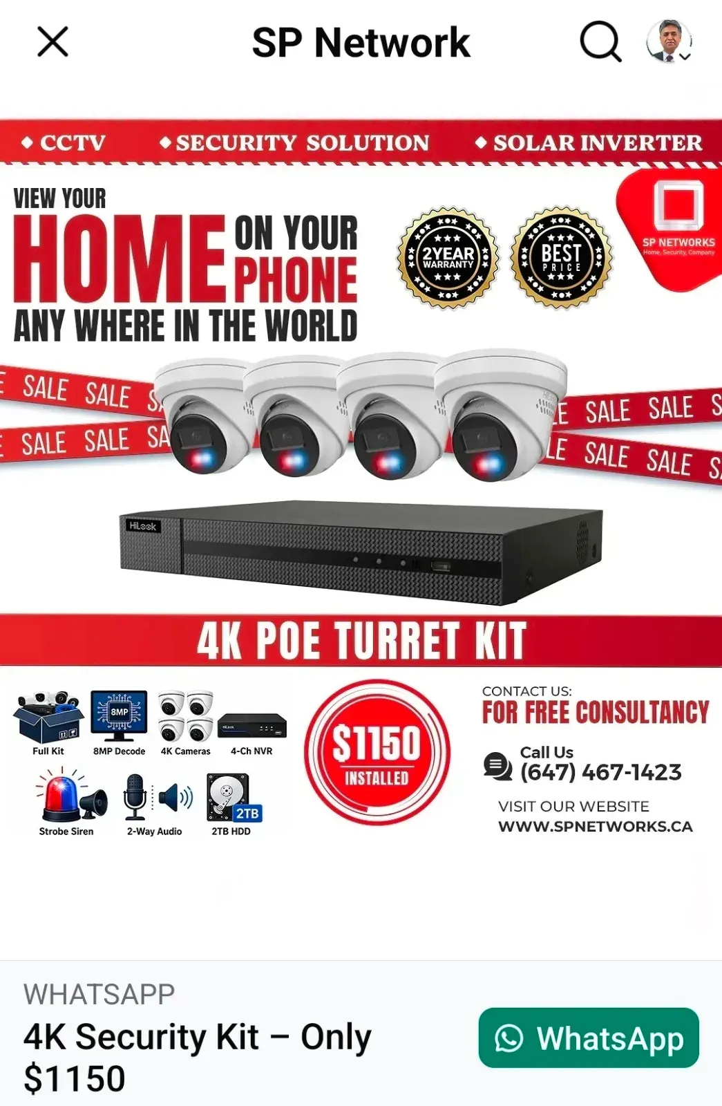 SP Network business card: CCTV, Security Solution, Solar Inverter