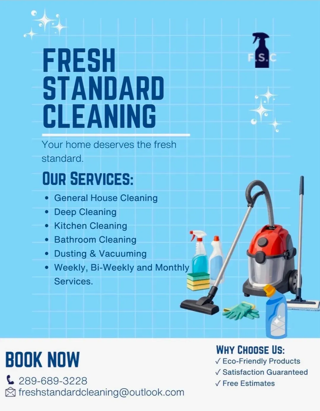 Fresh Standard Cleaning business card: Your home deserves the fresh standard.