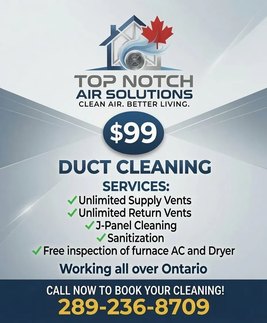 Top Notch Air Solutions business card: Clean air. Better living.